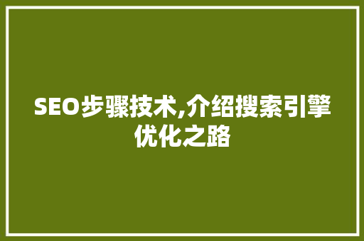 SEO步骤技术,介绍搜索引擎优化之路