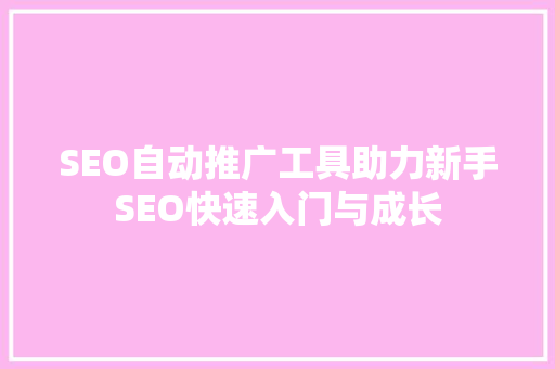 SEO自动推广工具助力新手SEO快速入门与成长