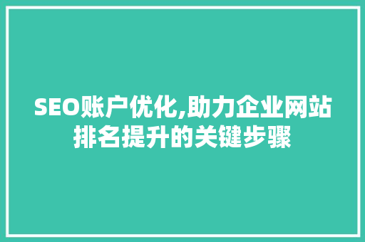 SEO账户优化,助力企业网站排名提升的关键步骤
