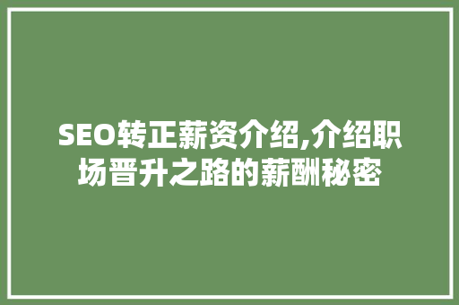 SEO转正薪资介绍,介绍职场晋升之路的薪酬秘密