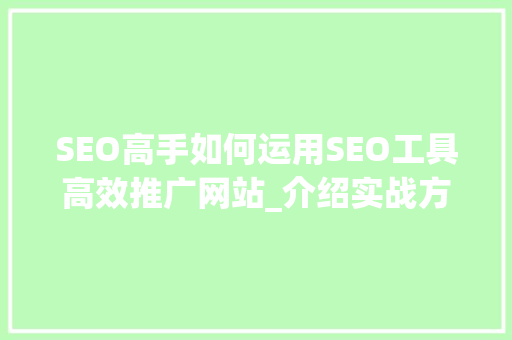 SEO高手如何运用SEO工具高效推广网站_介绍实战方法
