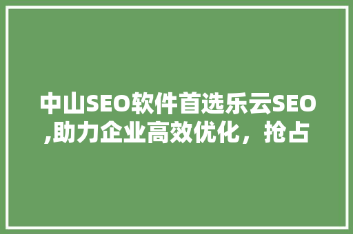 中山SEO软件首选乐云SEO,助力企业高效优化，抢占市场先机