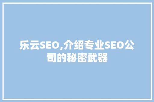 乐云SEO,介绍专业SEO公司的秘密武器