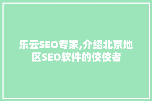 乐云SEO专家,介绍北京地区SEO软件的佼佼者