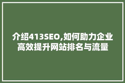 介绍413SEO,如何助力企业高效提升网站排名与流量