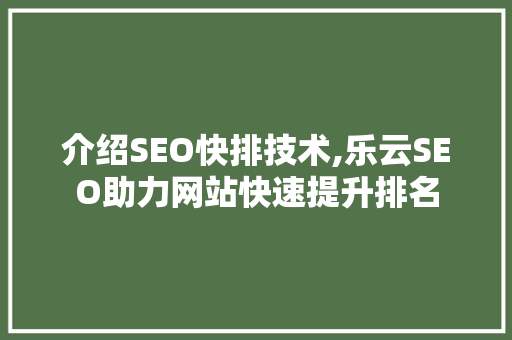 介绍SEO快排技术,乐云SEO助力网站快速提升排名