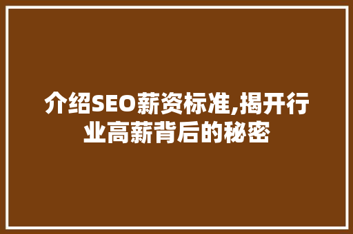 介绍SEO薪资标准,揭开行业高薪背后的秘密