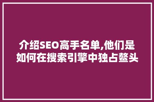 介绍SEO高手名单,他们是如何在搜索引擎中独占鳌头的
