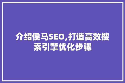 介绍侯马SEO,打造高效搜索引擎优化步骤
