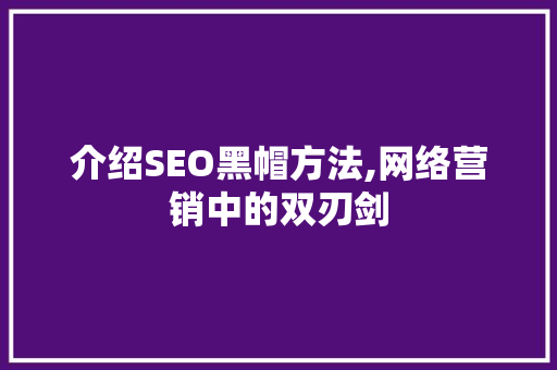 介绍SEO黑帽方法,网络营销中的双刃剑