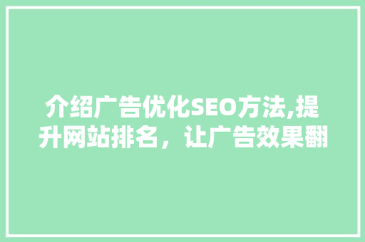 介绍广告优化SEO方法,提升网站排名，让广告效果翻倍！