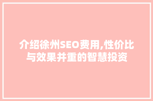 介绍徐州SEO费用,性价比与效果并重的智慧投资