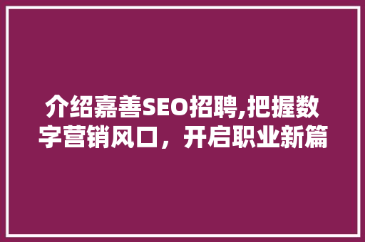 介绍嘉善SEO招聘,把握数字营销风口，开启职业新篇章