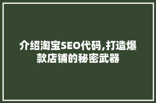 介绍淘宝SEO代码,打造爆款店铺的秘密武器