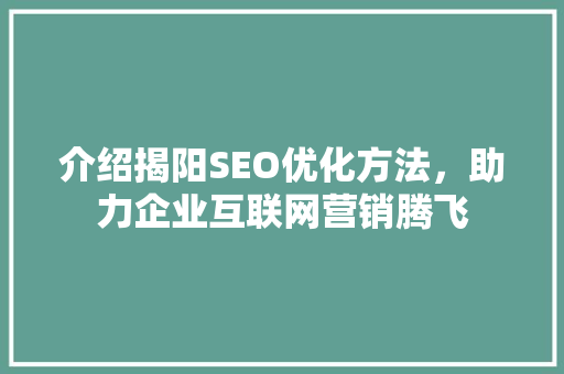 介绍揭阳SEO优化方法，助力企业互联网营销腾飞