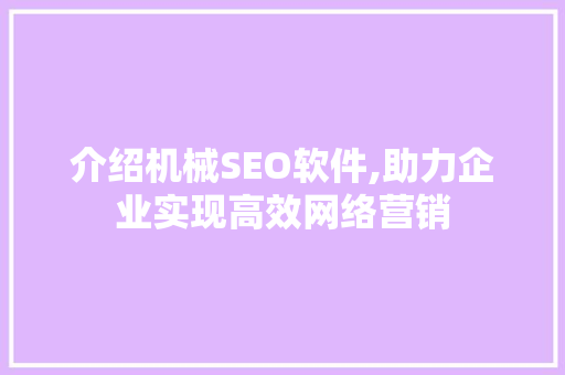 介绍机械SEO软件,助力企业实现高效网络营销