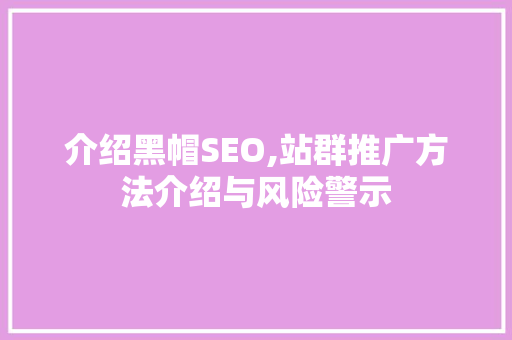 介绍黑帽SEO,站群推广方法介绍与风险警示