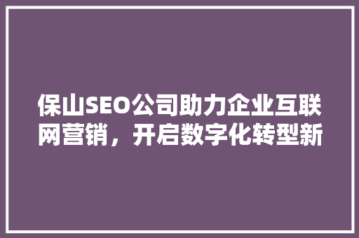 保山SEO公司助力企业互联网营销，开启数字化转型新篇章
