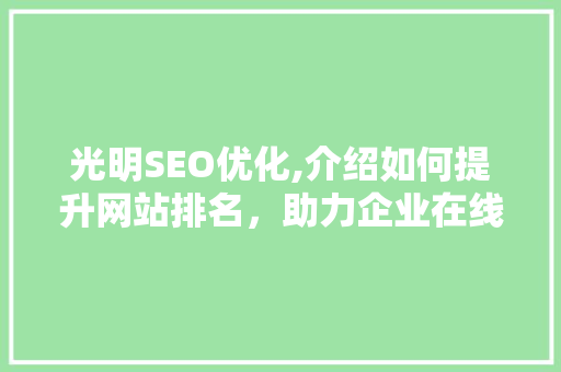 光明SEO优化,介绍如何提升网站排名，助力企业在线发展