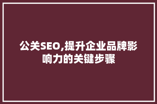 公关SEO,提升企业品牌影响力的关键步骤