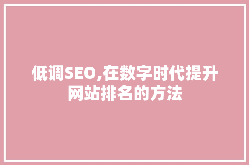 低调SEO,在数字时代提升网站排名的方法