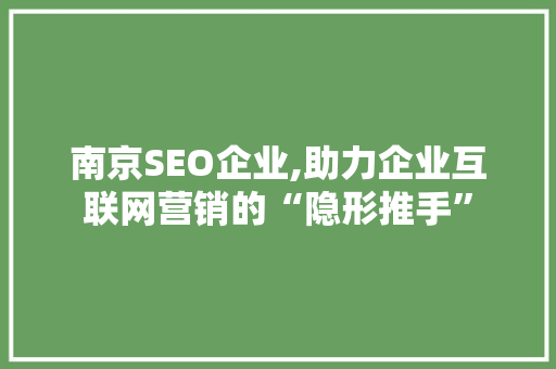 南京SEO企业,助力企业互联网营销的“隐形推手”