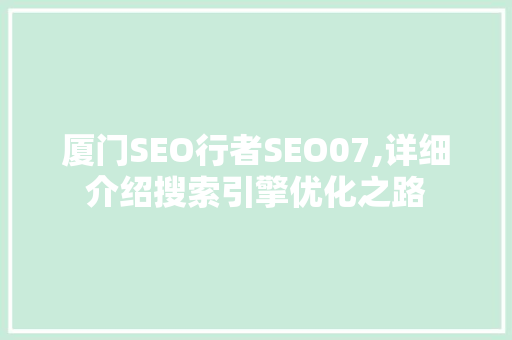 厦门SEO行者SEO07,详细介绍搜索引擎优化之路