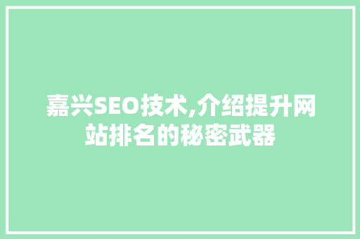 嘉兴SEO技术,介绍提升网站排名的秘密武器