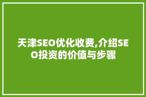 天津SEO优化收费,介绍SEO投资的价值与步骤