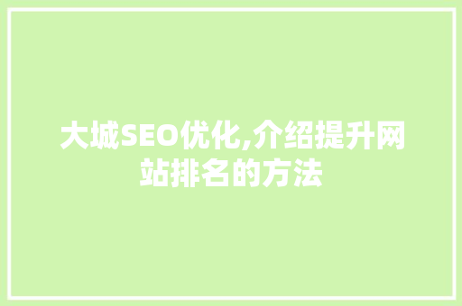 大城SEO优化,介绍提升网站排名的方法