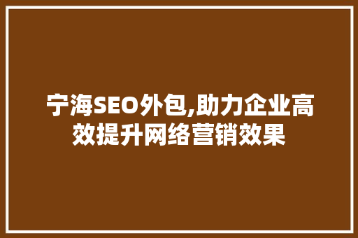 宁海SEO外包,助力企业高效提升网络营销效果