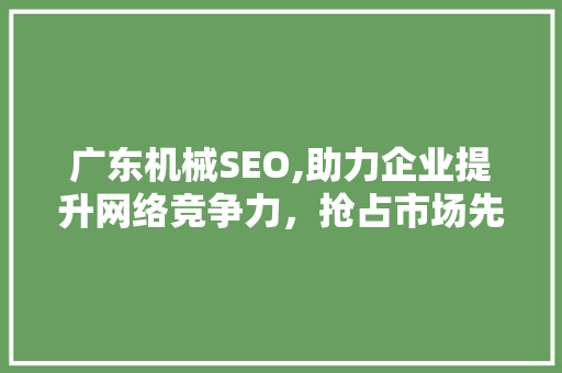 广东机械SEO,助力企业提升网络竞争力，抢占市场先机