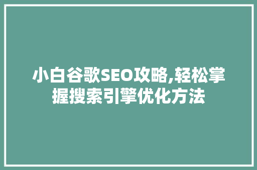 小白谷歌SEO攻略,轻松掌握搜索引擎优化方法