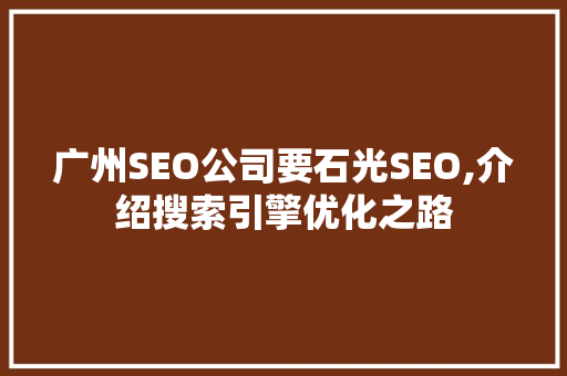 广州SEO公司要石光SEO,介绍搜索引擎优化之路