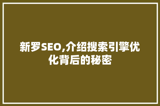 新罗SEO,介绍搜索引擎优化背后的秘密