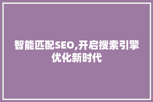 智能匹配SEO,开启搜索引擎优化新时代