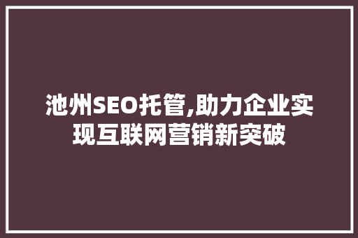 池州SEO托管,助力企业实现互联网营销新突破