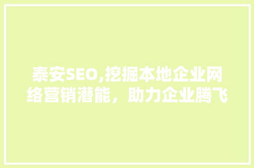 泰安SEO,挖掘本地企业网络营销潜能，助力企业腾飞