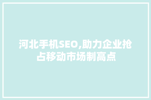 河北手机SEO,助力企业抢占移动市场制高点