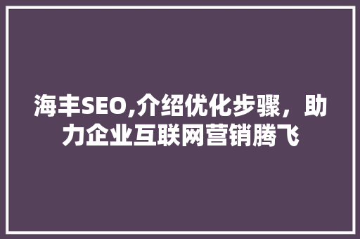 海丰SEO,介绍优化步骤，助力企业互联网营销腾飞
