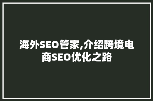 海外SEO管家,介绍跨境电商SEO优化之路