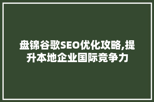 盘锦谷歌SEO优化攻略,提升本地企业国际竞争力