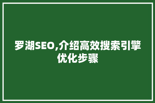 罗湖SEO,介绍高效搜索引擎优化步骤