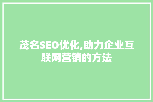 茂名SEO优化,助力企业互联网营销的方法