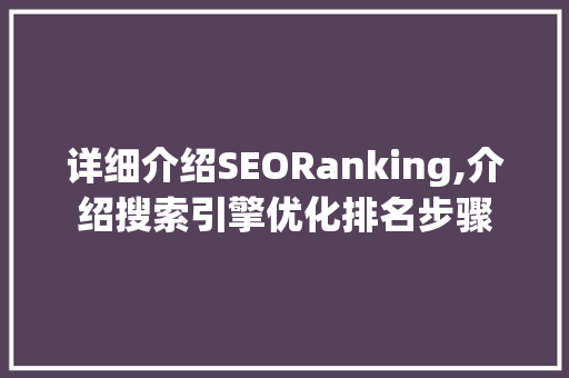 详细介绍SEORanking,介绍搜索引擎优化排名步骤