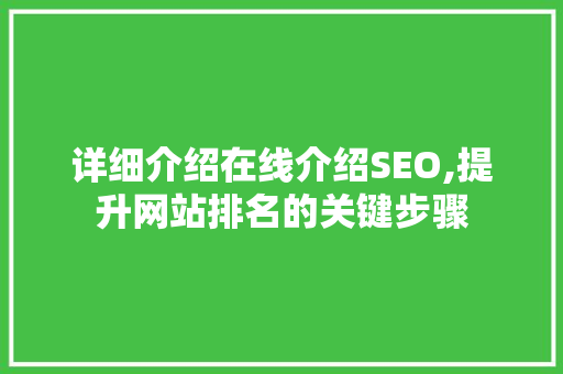 详细介绍在线介绍SEO,提升网站排名的关键步骤