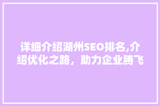 详细介绍湖州SEO排名,介绍优化之路，助力企业腾飞
