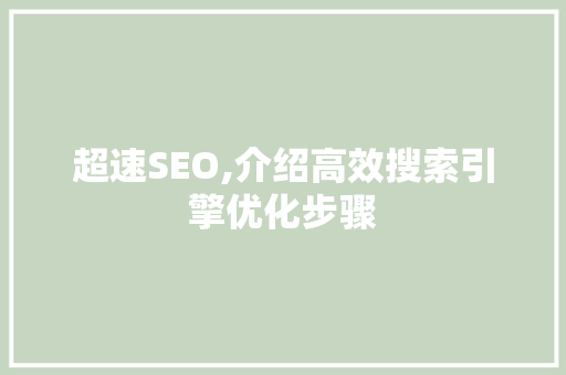 超速SEO,介绍高效搜索引擎优化步骤