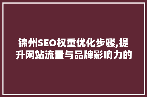 锦州SEO权重优化步骤,提升网站流量与品牌影响力的秘密武器