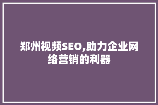 郑州视频SEO,助力企业网络营销的利器